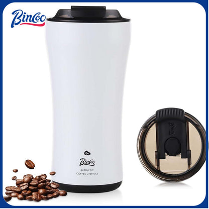 Bincoo GYKF1033 316 Stainless Steel Insulated Coffee Travel Mug 12.8oz,Leak-proof Insulated Travel Coffee Tumbler Keeps Drinks Hot/Cold for 6 Hours,with Storage Compartment,Ideal for Office,Outdoors,Car