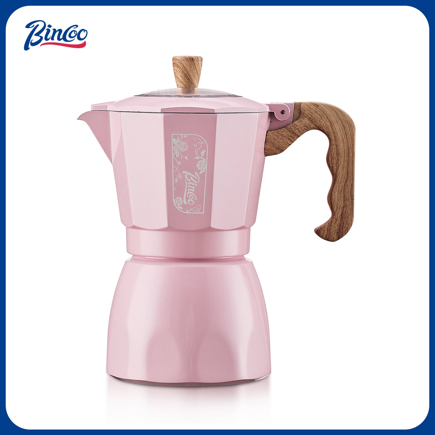 Bincoo Pink Espresso Maker Stovetop - Classic Aluminum Italian Coffee Maker,4 Cups Moka Pot for Italian and Cuban Café Brewing, Double Valve Extraction (Pink, 4 Cups)
