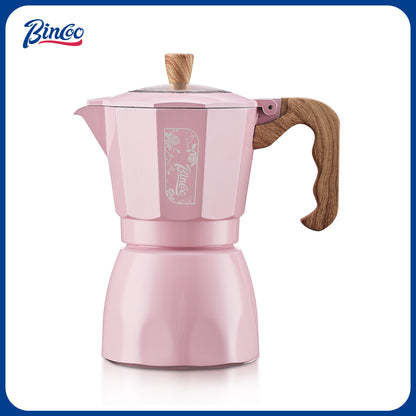 Bincoo Pink Espresso Maker Stovetop - Classic Aluminum Italian Coffee Maker,4 Cups Moka Pot for Italian and Cuban Café Brewing, Double Valve Extraction (Pink, 4 Cups)
