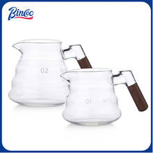 BINCOO Coffee Hand Brewing Pot Set Glass Sharing Pot with Wooden Handle Coffee Tasting Cup 450ML/600ML