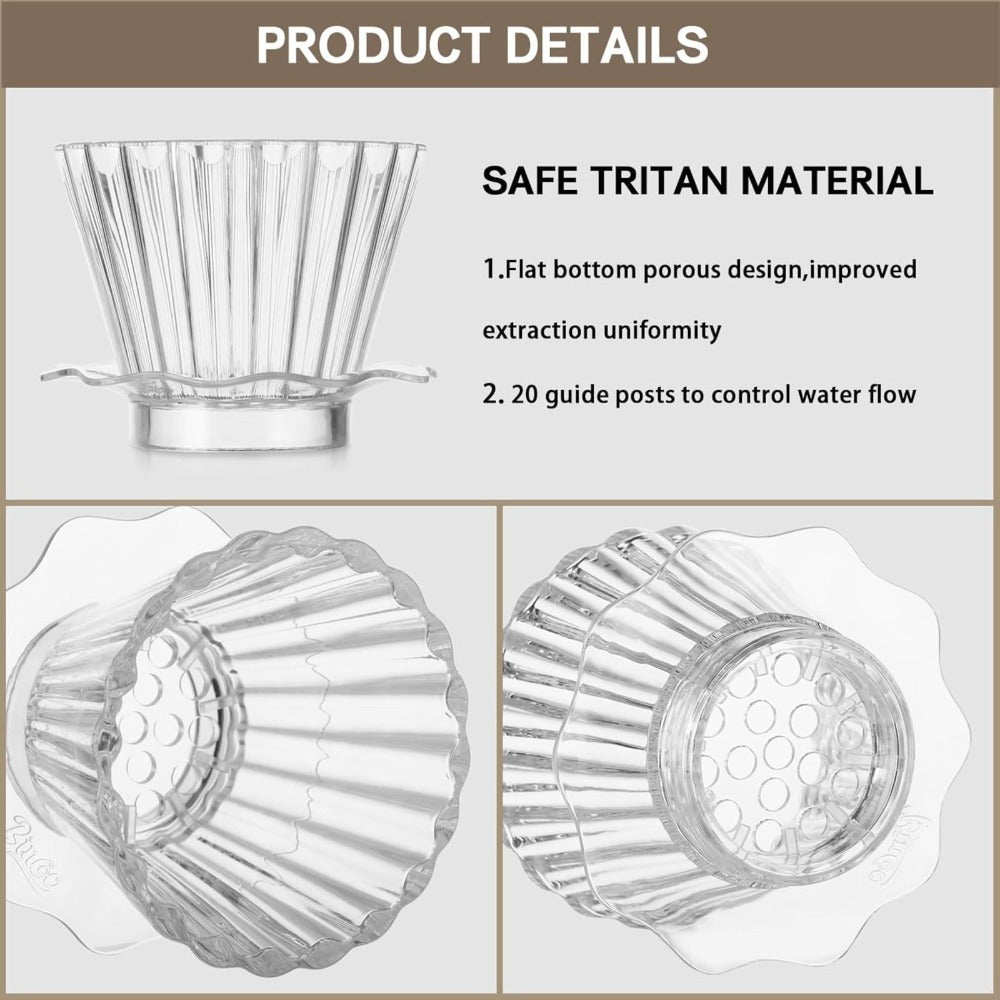 Bincoo Coffee Dripper 1-2 Cups,Reusable Coffee Filter Cup, Pour Over Coffee Dripper Safe BPA Free Plastic Includes 50 Paper Filters-Slow Brewing Accessories for Home Cafe (1-2 CUP)