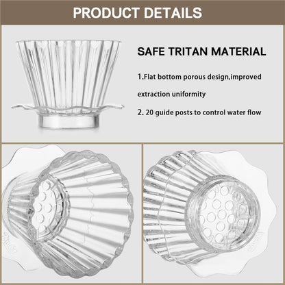 Bincoo Coffee Dripper 1-2 Cups,Reusable Coffee Filter Cup, Pour Over Coffee Dripper Safe BPA Free Plastic Includes 50 Paper Filters-Slow Brewing Accessories for Home Cafe (1-2 CUP)