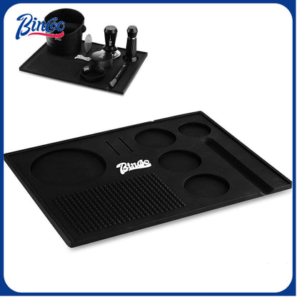 Bincoo GYKF1344 Multifunction Espresso Tamper Mat-Non-Slip Silicone Coffee Tamper Mat All in One-Tamping Pad for Barista Tool Home Kitchen Bar Coffee Shop (Black)