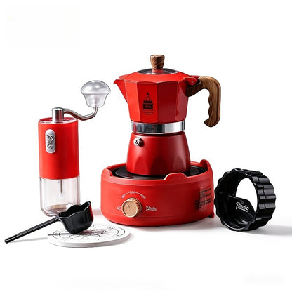 BINCOO Double-valve Moka Pot Set with Home Mini Electric Stove Coffee Maker Italian Espresso Hand Grinder Coffee Set