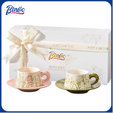 BINCOO Coffee Cup and Saucer Set Ceramic Mug Retro Light Luxury Gift Box for Holidays and Birthdays Best Gift 300ML