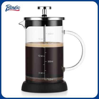 Bincoo French Press Coffee Maker 600ML - Single Layer Borolicate Glass Travel Coffee Press,Tea and Frothed Milk Press, Easy to Use