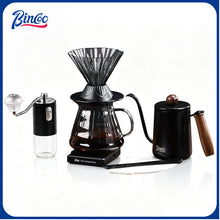 BINCOO Petal‑Style Glass Smart Dripper Vertical Rib Coffee Filter Cup with Glass Server Set Coffee Brewing Tool Kit