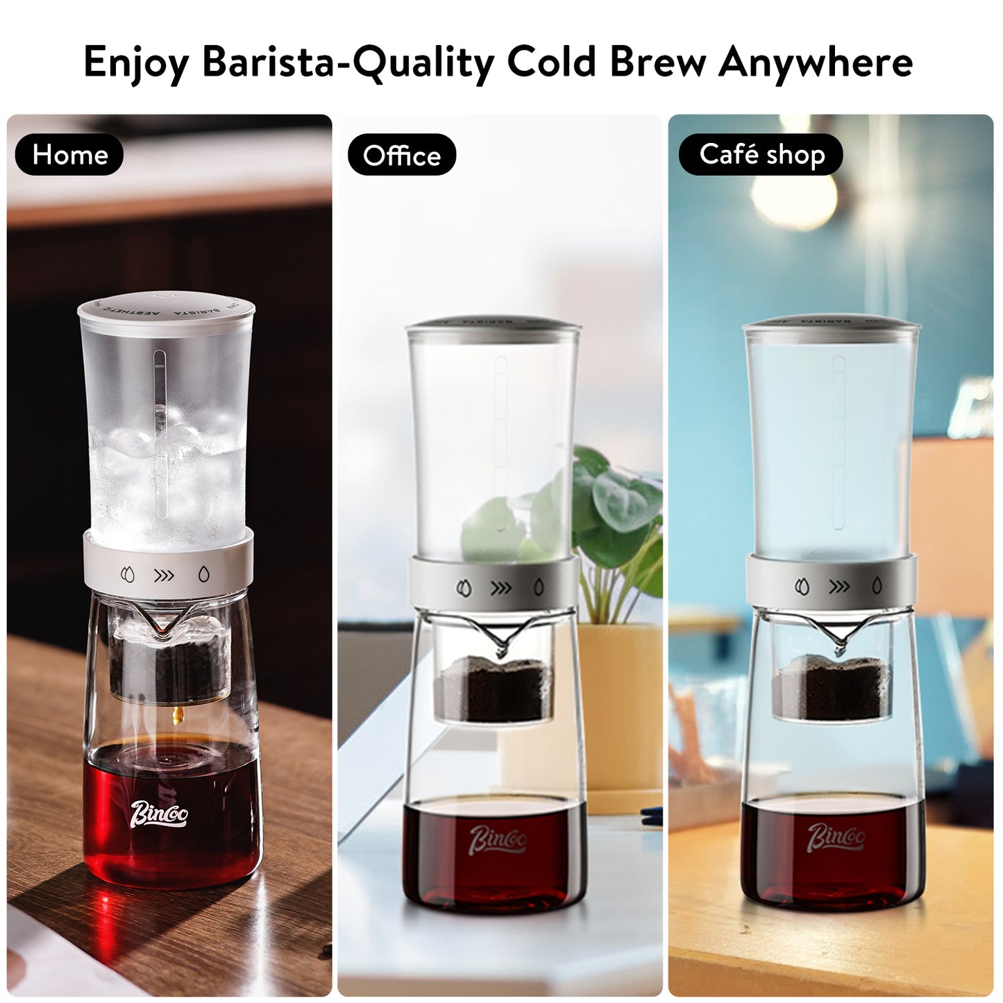 Bincoo GYKF2195 Cold Brew Coffee Maker 450ml-Bincoo High Borosilicate Glass Ice Drip Coffee Brewer,Adjustable Dual-Outlet Drip Speed, Constant Pressure Brewing