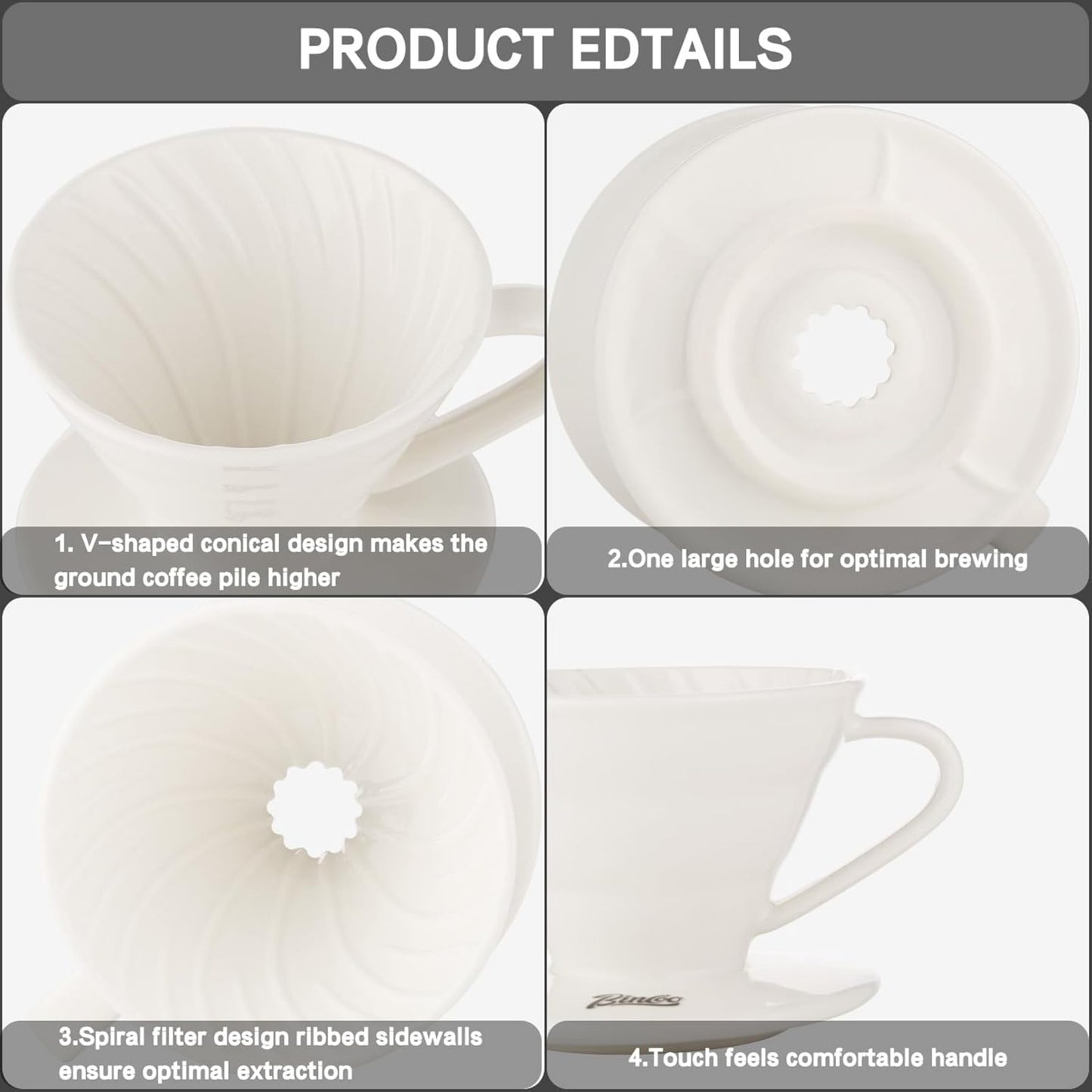 Bincoo Pour Over Coffee Dripper-Ceramic Coffee Dripper Pour Over Cone Coffee Maker Size 01,Portable Coffee Maker For for Home, Cafe, Restaurants (White)