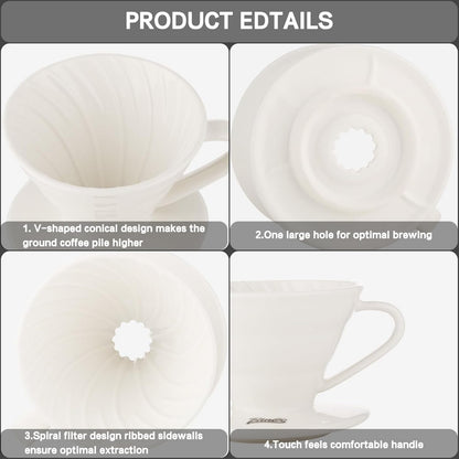 Bincoo Pour Over Coffee Dripper-Ceramic Coffee Dripper Pour Over Cone Coffee Maker Size 01,Portable Coffee Maker For for Home, Cafe, Restaurants (White)