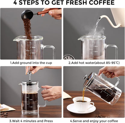 Bincoo French Press Coffee Maker 600ML - Single Layer Borolicate Glass Travel Coffee Press,Tea and Frothed Milk Press, Easy to Use