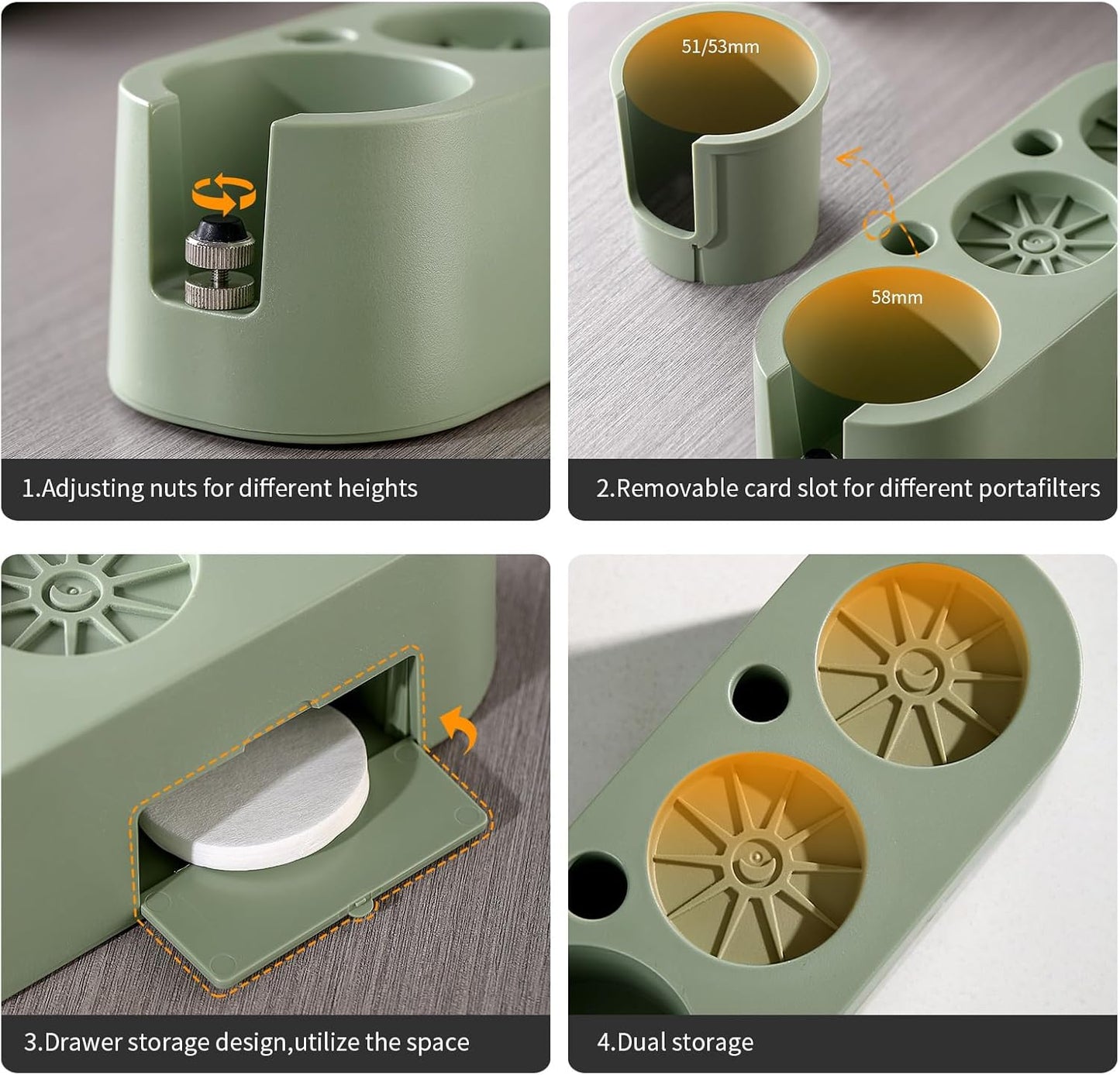 Espresso Tamping Station,Espresso Organizer Station Fit for 51/58mm,Plastic Espresso Station Coffee Tamper Station, Multifunctional Coffee Tools Organzier 4 in 1