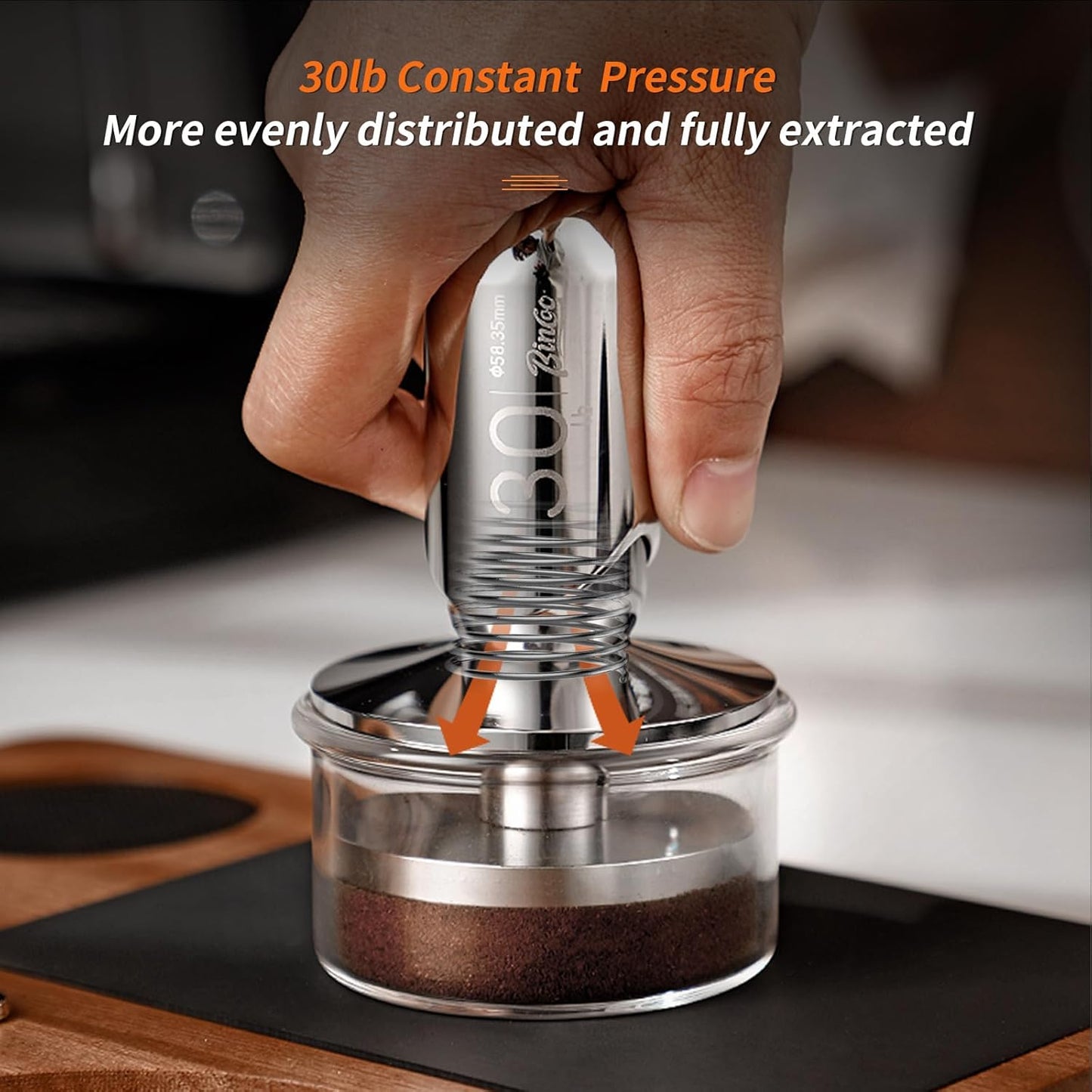 51mm Calibrated Espresso Tamper, 30lb Consistent Pressure Coffee Tamper, Calibrated Tamper for Espresso Machine, Spring Loaded Tamper with Stainless Steel Thread Base (Silver, 51mm)