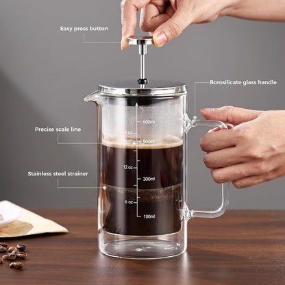 Bincoo French Press Coffee Maker 600ML - Single Layer Borolicate Glass Travel Coffee Press,Tea and Frothed Milk Press, Easy to Use