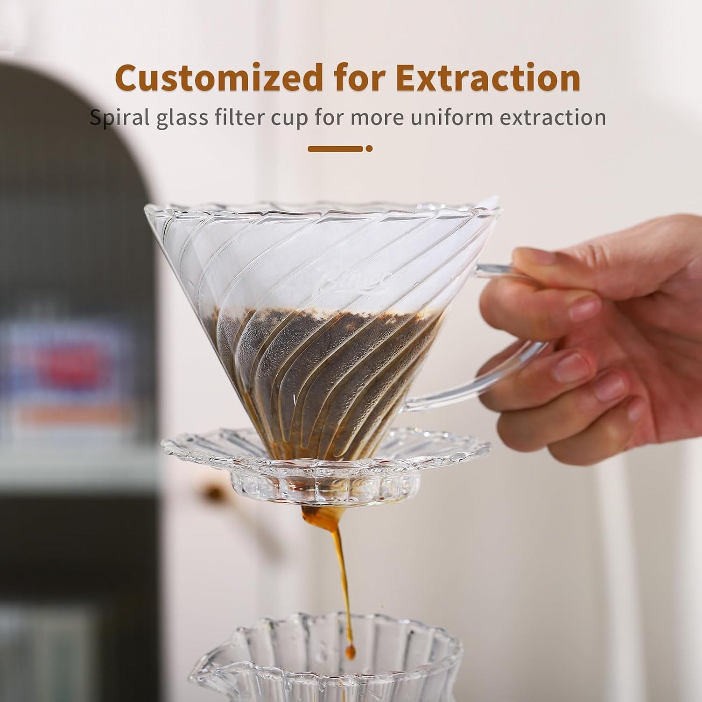 Bincoo Coffee Dripper,with 40 coffee filters Resuable Pour Over Coffee Maker With Handle, Slow Brewing Coffee Pour Over for Cafe, Travel, Home&Offices, 01 (Borosilicate Glass, 1-2 Cups(V01)