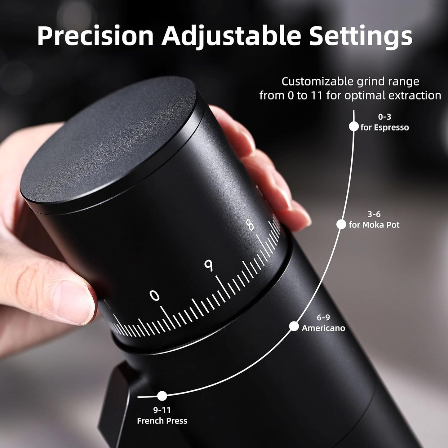 Electric Burr Coffee Grinder - Stepless Adjustment Electric Espresso Grinder with CNC Stainless Steel Conical Burr and Magnetic Lid & Dosing Cup (Black)