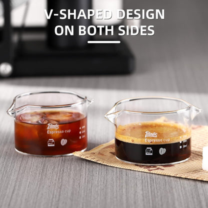 Espresso Shot Glass 2 Pack - 3oz Barista Espresso Cups with Double Spout, 90ML Clear Espresso Shots Cup Set of 2