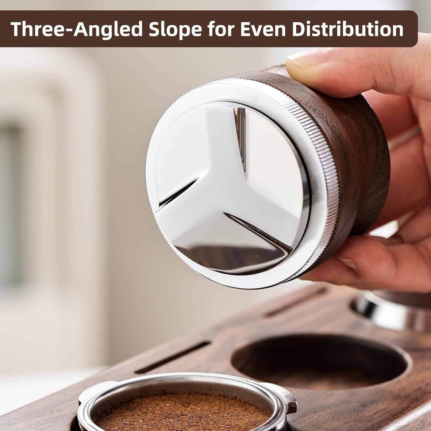 58mm Coffee Distributor,Heavy Duty Coffee Levelling Tool, Adjustable Depth Espresso Tamper Coffee Leveler with Walnut Wood Handle (58mm)