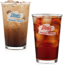 Bincoo Glass Iced Coffee Cups Set of 2 - Drinking Glasses Set 380ML, Clear Heavy Base Tall Beer Glasses, Water Glasses, Bar Glass, Wine, Juice, Iced Tea