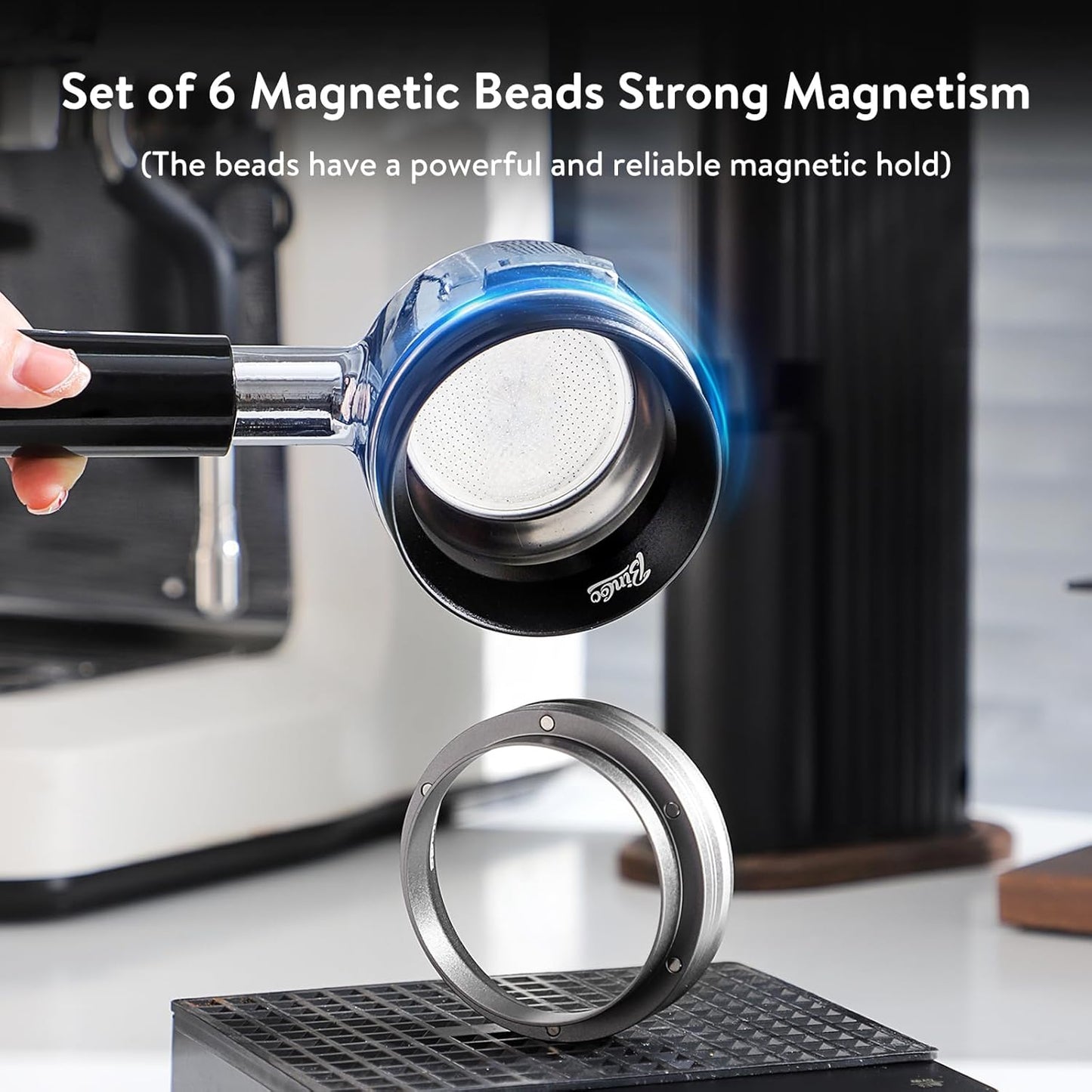 Bincoo GYKF2226 51-58mm Magnetic Dosing Funnel - Espresso Coffee Dosing Ring, Portafilter Funnel Barista Tools Compatible with 58MM Portafilter (Black, 58MM)