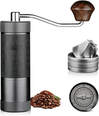Manual Coffee Bean Grinder, Portable Hand Espresso Grinder with 6 Star CNC Stainless Steel Conical Burr,16 Internal Adjustable Setting and Double Bearing, Portable Carry Bag, 25g Capacity