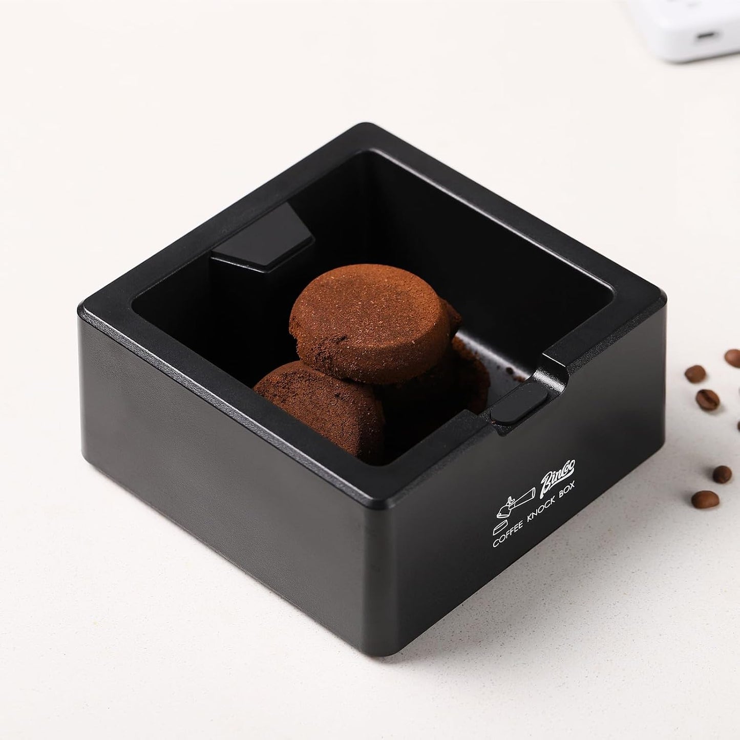 Bincoo Square Espresso knock Box 16cm /6.3 Inch Barista Style Coffee Knock Box for Grounds with Anti-Slip Base, Multi-functional Sturdy Espresso Dump Bin for Home/Office. (pink)