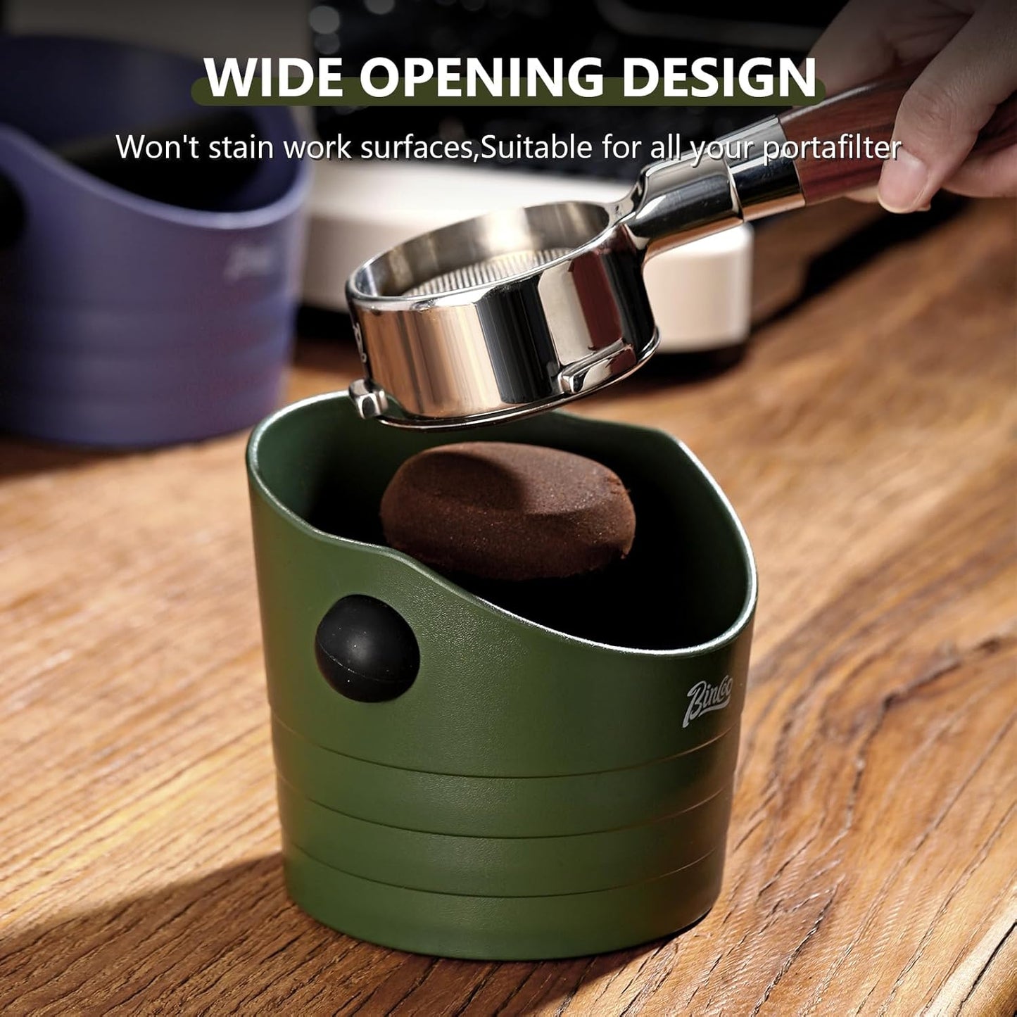 Cute Espresso Knock Box - 4.5 Inch Coffee Ground Knock Box, Espresso Puck Knock Box with Removable Knock Bar and Non-Slip Base (Army Green)