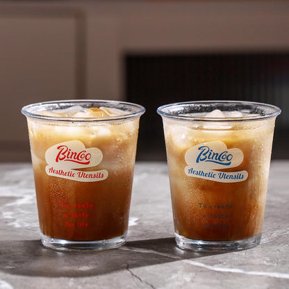 Bincoo Glass Iced Coffee Cups Set of 2 - Drinking Glasses Set 380ML, Clear Heavy Base Tall Beer Glasses, Water Glasses, Bar Glass, Wine, Juice, Iced Tea