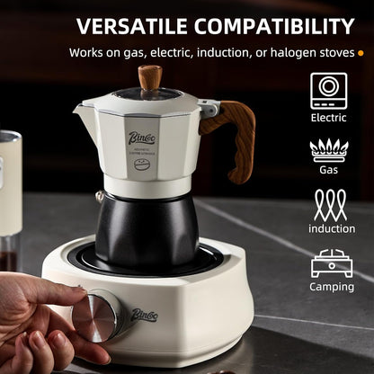 Bincoo Espresso Maker Stovetop - 2 Cup/120ML Stove Top Espresso Italian Coffee Maker, Camping Moka Pot (White-black)