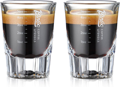 Espresso Shot Glasses 2 Pack - 50ml Espresso Measuring Cup Liquid Heavy Glass for Baristas for Single Shot