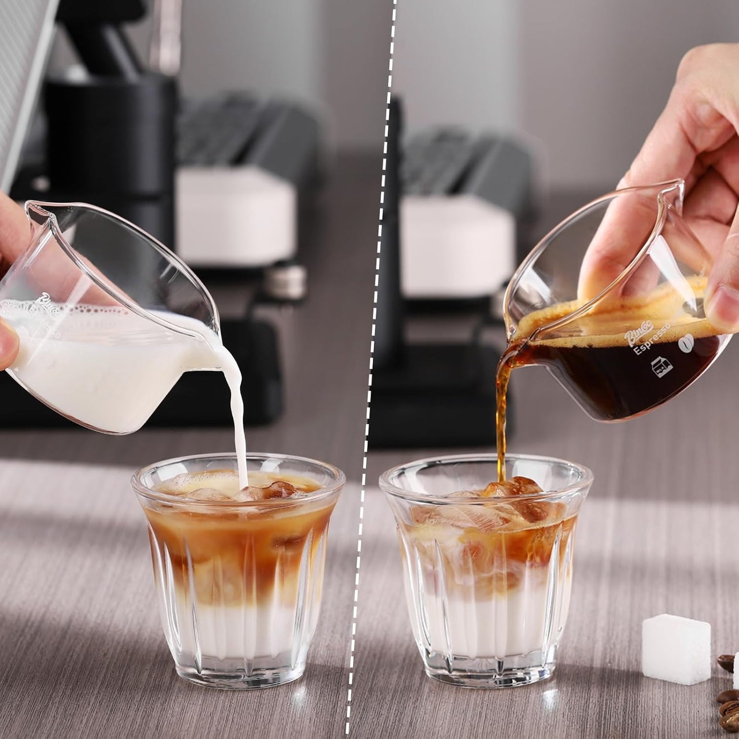 Espresso Shot Glass 2 Pack - 3oz Barista Espresso Cups with Double Spout, 90ML Clear Espresso Shots Cup Set of 2