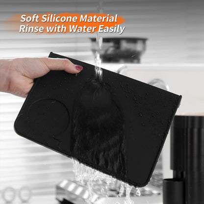 Espresso Tamping Mat,Black Corner Coffee Tamper Mat,Silicone Espresso Pad with Corner Edge Tamp Support Station for Barista Tools