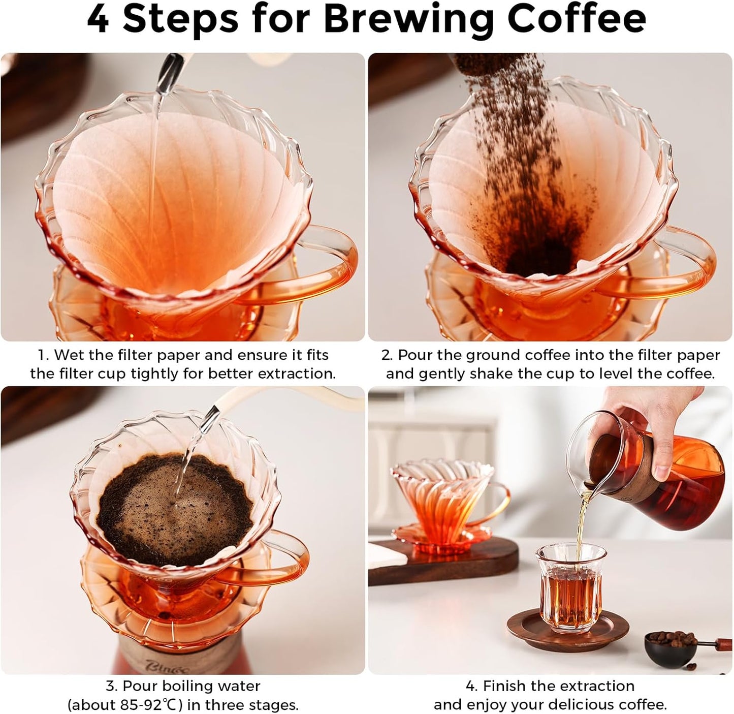 Bincoo Pour Over Coffee Maker Set - 500ML Glass Coffee Server,Glass Carafe with Coffee Dripper and 50PCS Paper Filter, Drip Coffee Maker Set for Home Café Restaurant (Orange)