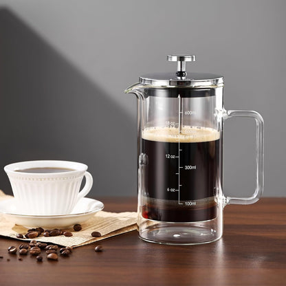Bincoo French Press Coffee Maker 600ML - Single Layer Borolicate Glass Travel Coffee Press,Tea and Frothed Milk Press, Easy to Use