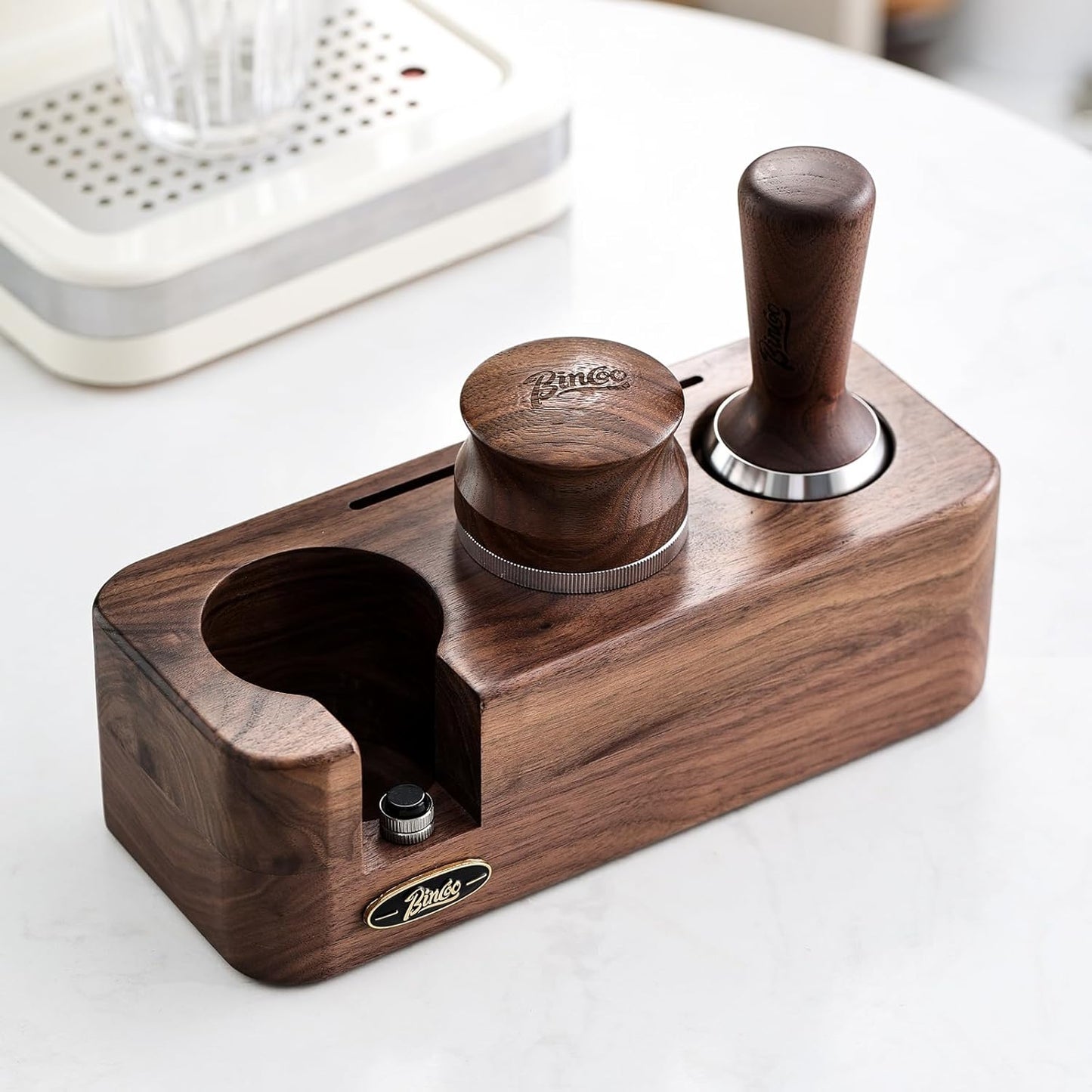 58mm Coffee Distributor,Heavy Duty Coffee Levelling Tool, Adjustable Depth Espresso Tamper Coffee Leveler with Walnut Wood Handle (58mm)