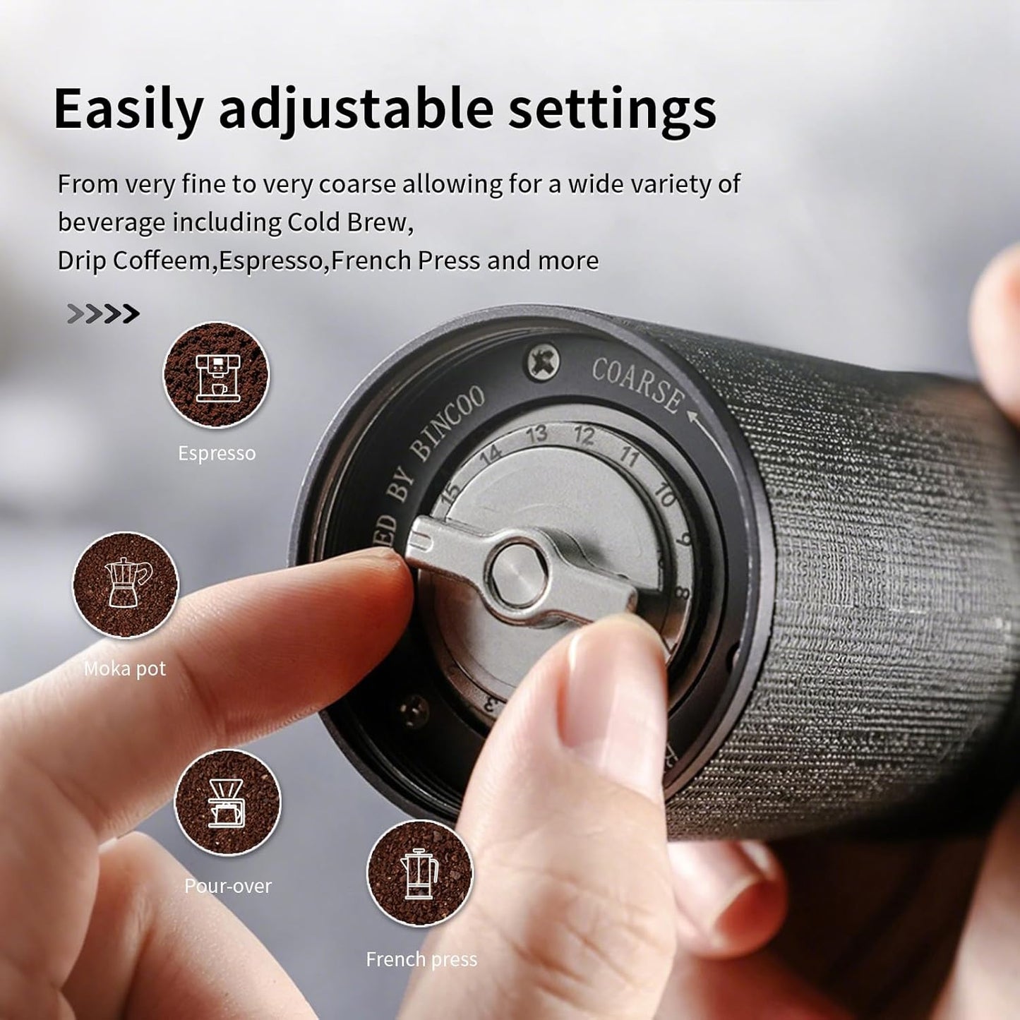 Manual Coffee Bean Grinder, Portable Hand Espresso Grinder with 6 Star CNC Stainless Steel Conical Burr,16 Internal Adjustable Setting and Double Bearing, Portable Carry Bag, 25g Capacity