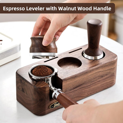 58mm Coffee Distributor,Heavy Duty Coffee Levelling Tool, Adjustable Depth Espresso Tamper Coffee Leveler with Walnut Wood Handle (58mm)