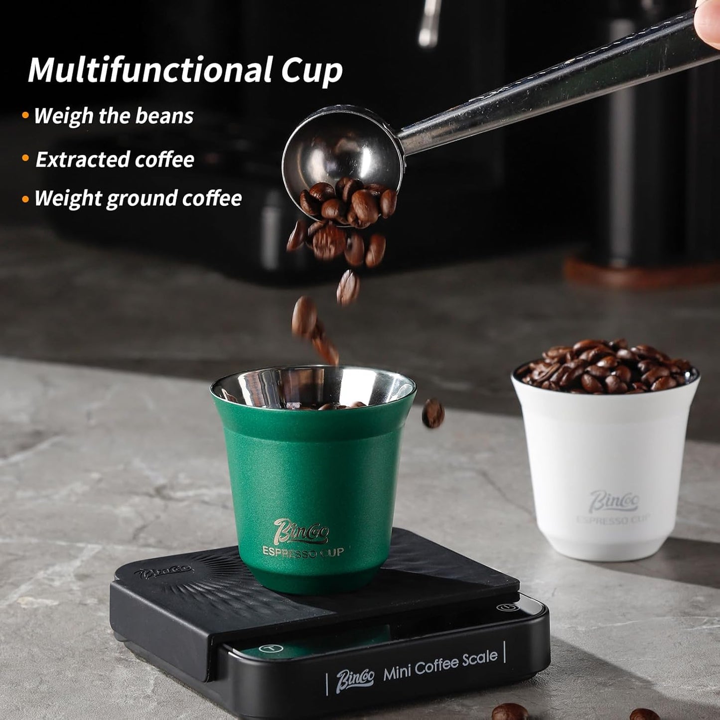 Bincoo Stainless Steel Espresso Shot Cups,2 Pack Stackable Double Wall Insulated Demitasse Cups Espresso Cup,Set of 2