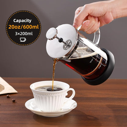 Bincoo French Press Coffee Maker 600ML - Single Layer Borolicate Glass Travel Coffee Press,Tea and Frothed Milk Press, Easy to Use