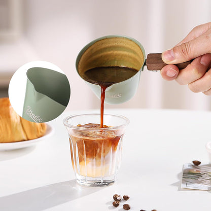 Green Espresso Shot Cup Set of 2,Stainless Steel Espresso Measuring Cup with Wood Handle,120ML Espresoo Coffee Pouring Cup,2 Pack