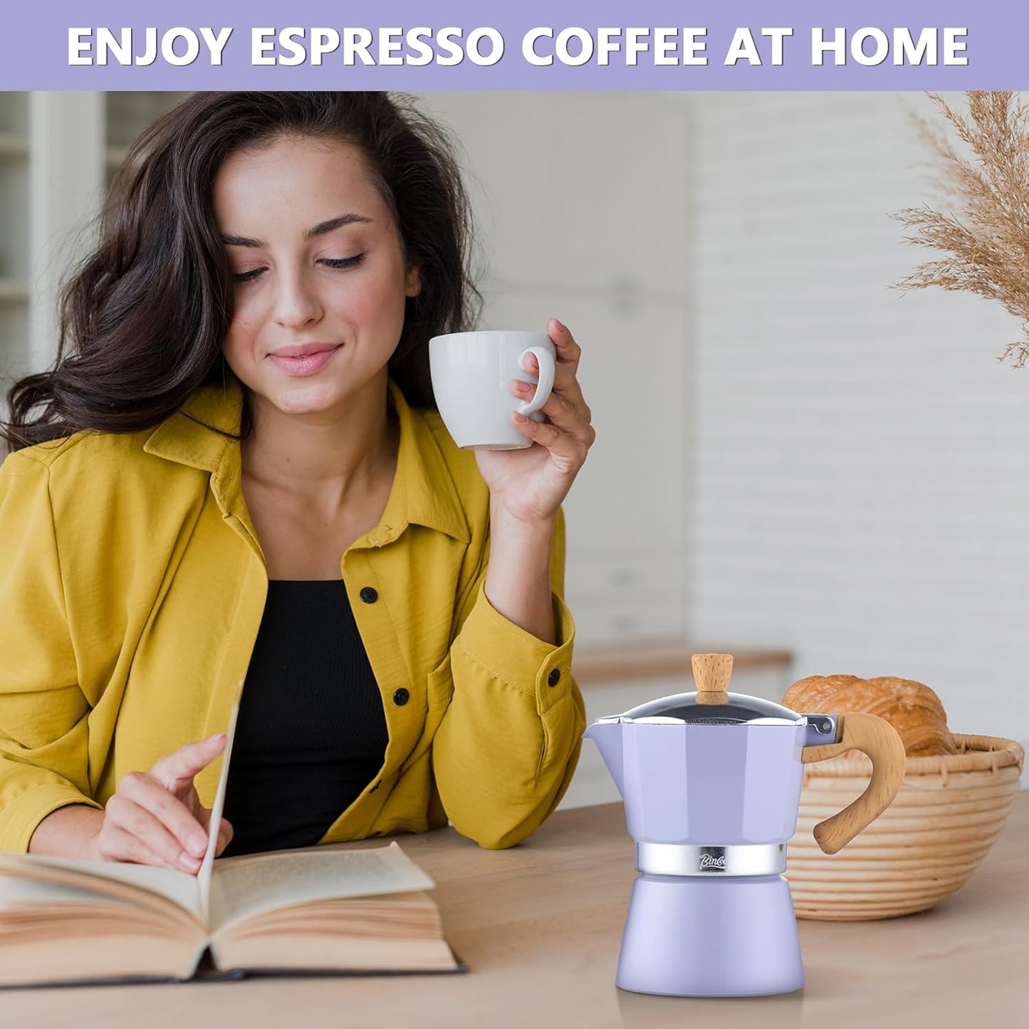 Bincoo Espresso Maker Stovetop,Camping Moka Pot 2 Cup/120ML,Stove Top Espresso Italian Coffee Maker,Easy to Use (White)