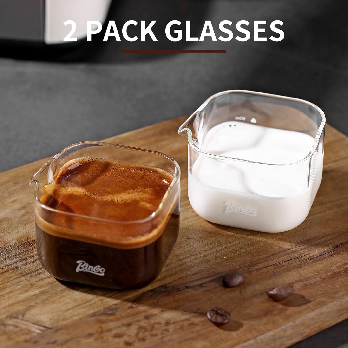 Bincoo Espresso Cups 2-Pack, Espresso Measuring Cup, Espresso Shot Glass V-shape, Espresso Accessories, Glass Measuring Cup, Clear