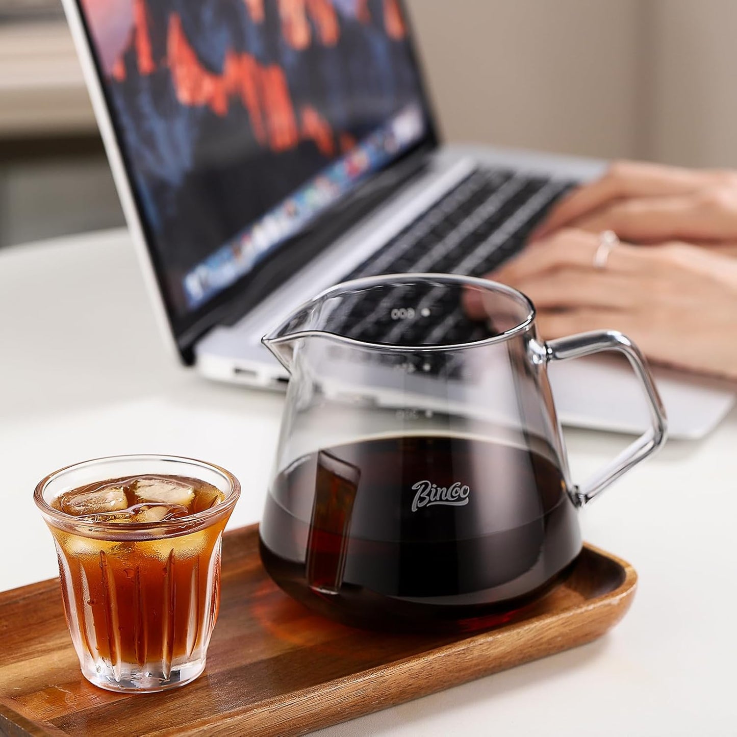 Bincoo Pour Over Coffee Maker Set - 600ML Glass Drip Coffee Pot,Coffee Server Set with Glass Dripper and 50PCS Paper Filter