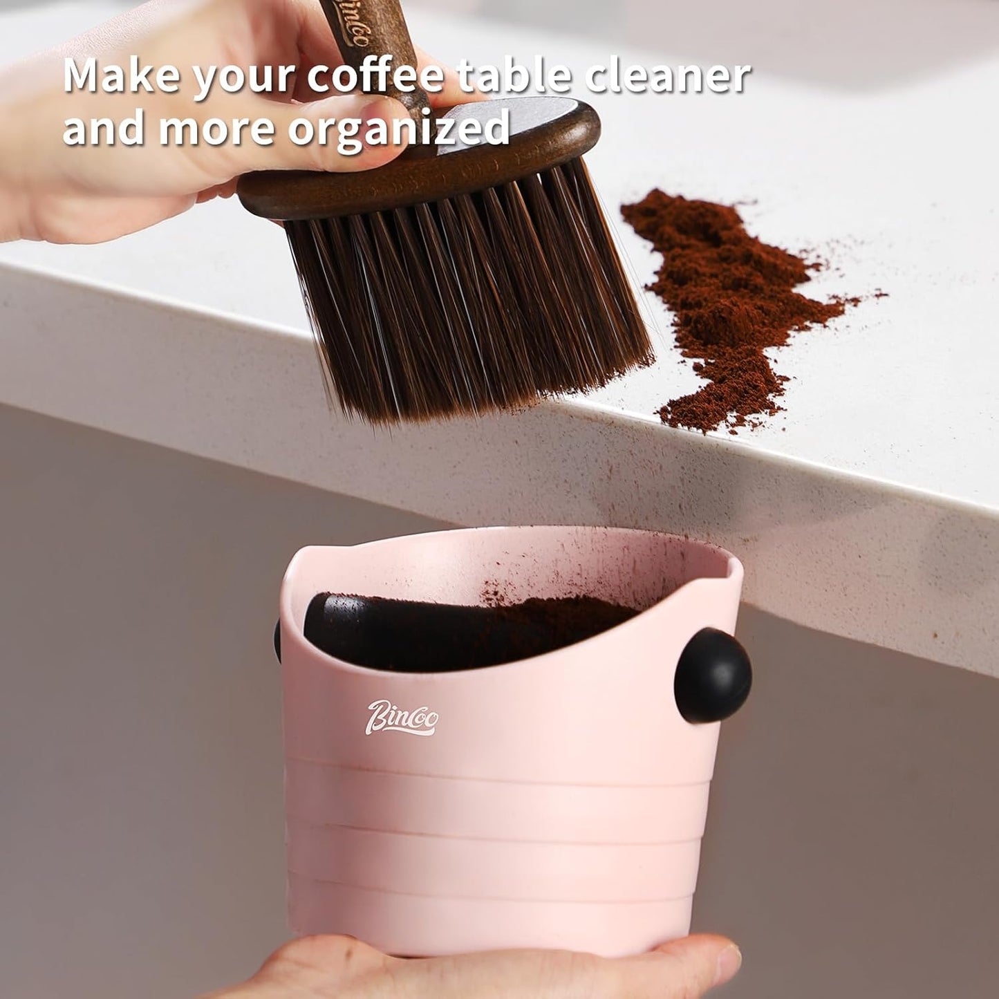 Pink Espresso Knock Box - Bincoo Pink Espresso Machine Knock Box/Espresso Grounds Knock Box, Barista Style Coffee Knock Box for Grounds with Removable Shock-Absorbent Knock Bar and Anti-Slip Base.
