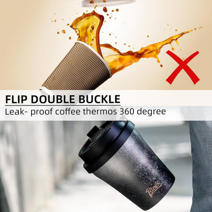 Insulated Coffee Mug with Lid, Travel Coffee Mug Tumble, Leakproof Travel Coffee Tumbler Cups, Gifts for Women Men Her Him,280ml (Black)