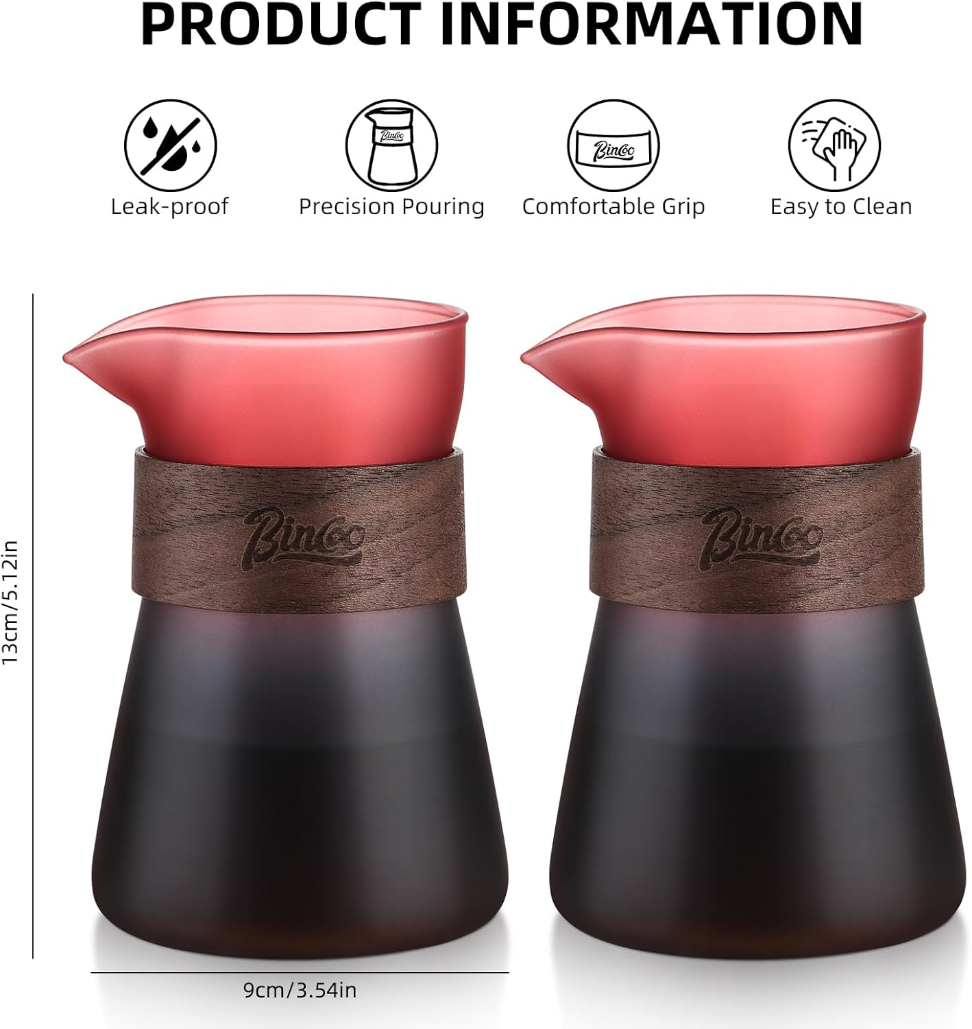 2-Pack 16OZ Borosilicate Glass Coffee Pour Over Kettles – Gradient Purple, Wood Handle, V-Spout for Drip-Free Pouring, Heat-Resistant, Perfect for Home & Gifts