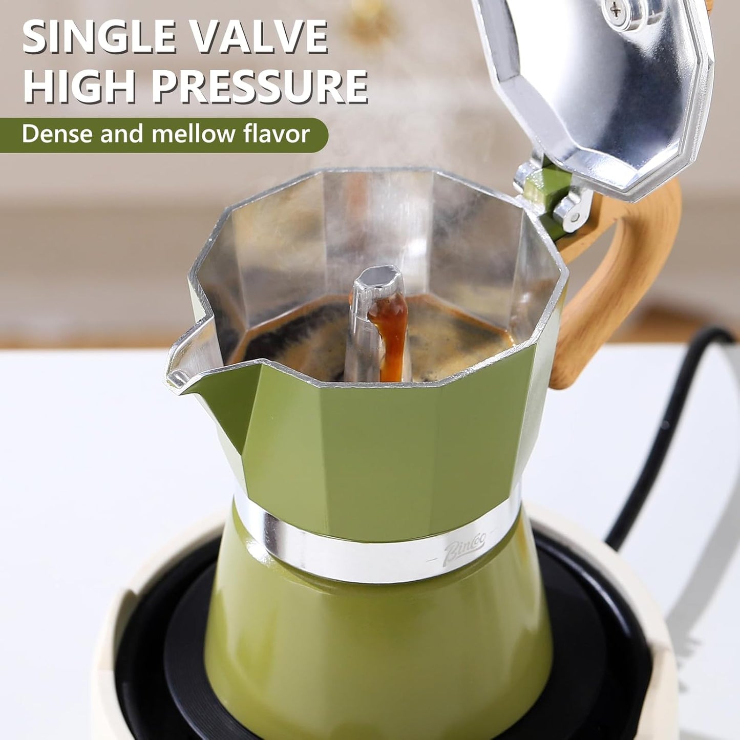 Bincoo Espresso Maker Stovetop,Camping Moka Pot 2 Cup/120ML,Stove Top Espresso Italian Coffee Maker,Easy to Use (White)