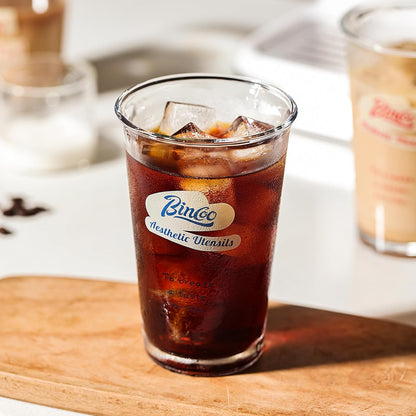 Bincoo Glass Iced Coffee Cups Set of 2 - Drinking Glasses Set 380ML, Clear Heavy Base Tall Beer Glasses, Water Glasses, Bar Glass, Wine, Juice, Iced Tea