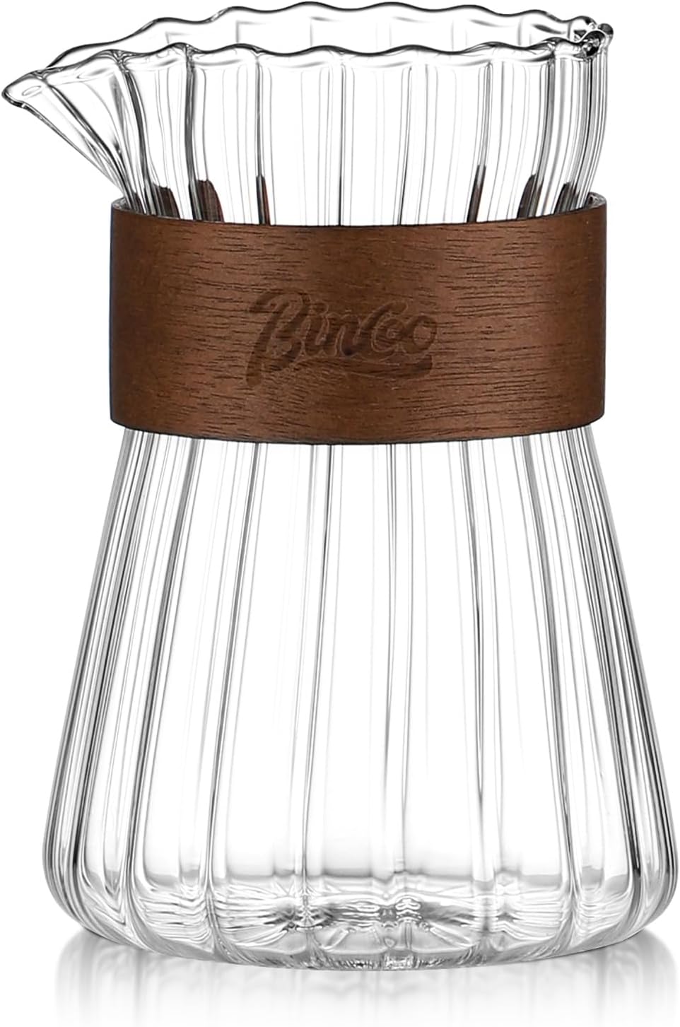 Small Glass Coffee Server Set of 2 - Manual Pour Over Coffee Maker 16oz, Borosilicate Glass Coffee Carafe with Heat-Resistant Wood Ring,2 Pack