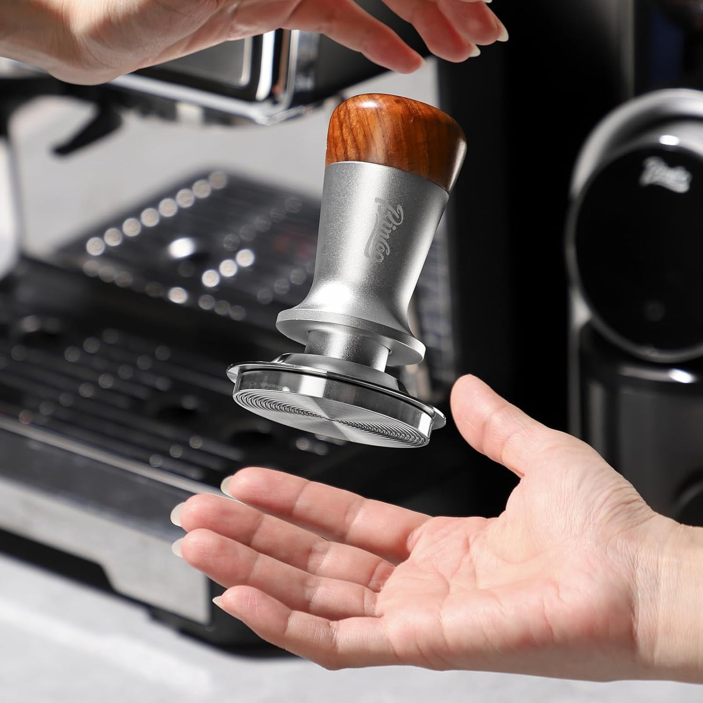 Espresso Tamper 51mm - Level Coffee Tamper for Espresso Machine Accessories,Stainless Steel Ripple Base,Spring Loaded
